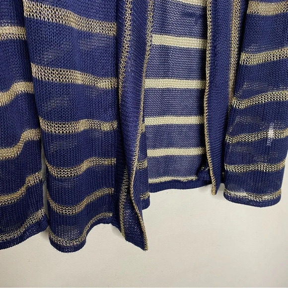 Frank Lyman Design Navy Blue Gold Striped Open Knit Cardigan Women's Size 12 - Picture 5 of 7
